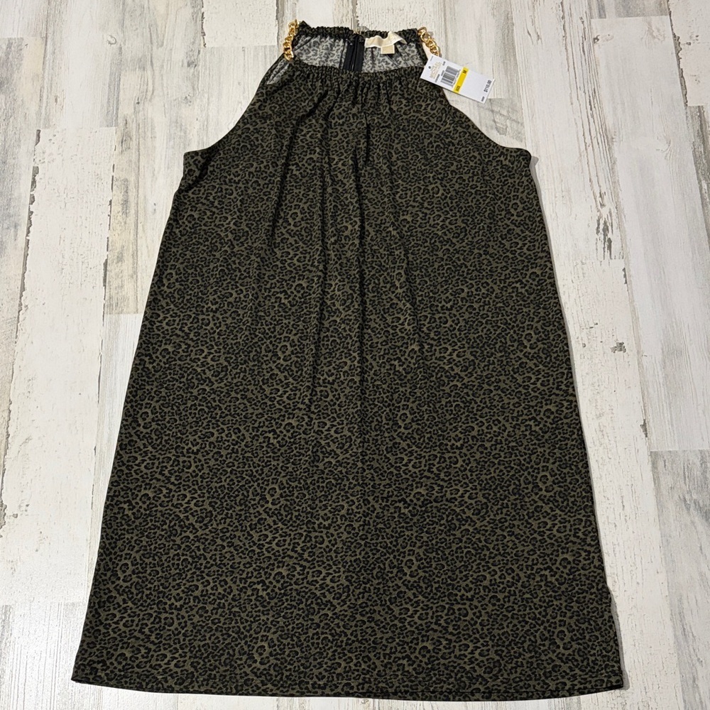 MICHAEL Michael Kors Black and Green Leopard Print Dress Size M NWT